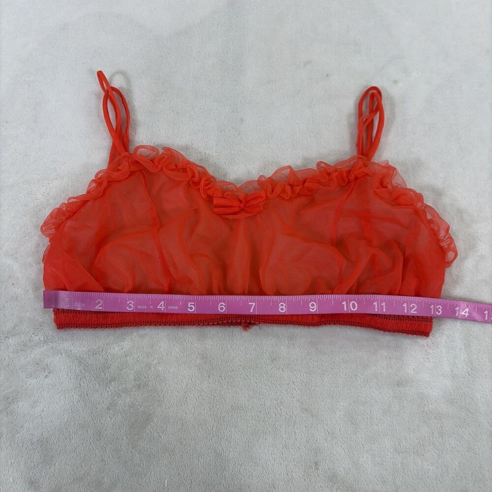 Vintage Sheer Red Bra, Bloomers and Smock Top Ruffled Trim Bows No Tags Charity - Picture 14 of 16